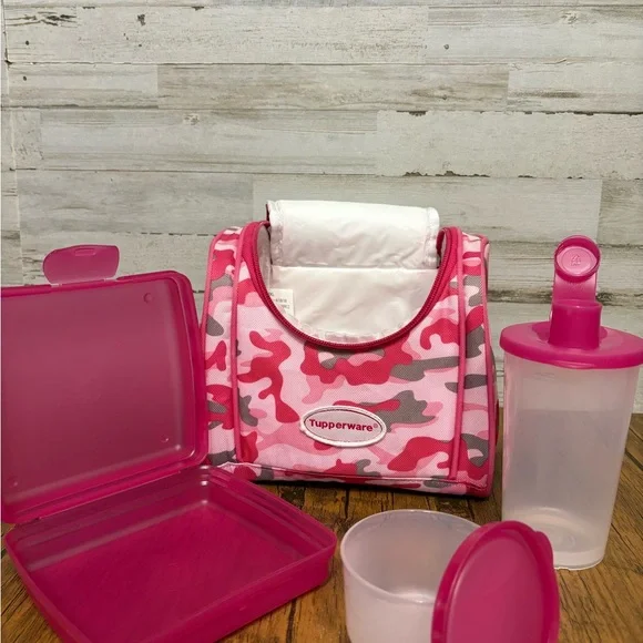 Tupperware Pink and Gray Camouflage Lunch Box Girls with Accessories - Picture 6 of 8